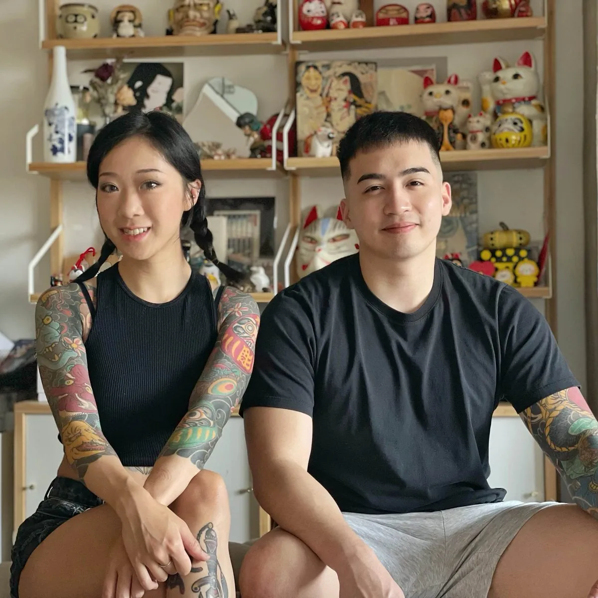 Lucky Paw founders Shiyu and Marcus (Horiryu II), tattoo artists, in their studio
